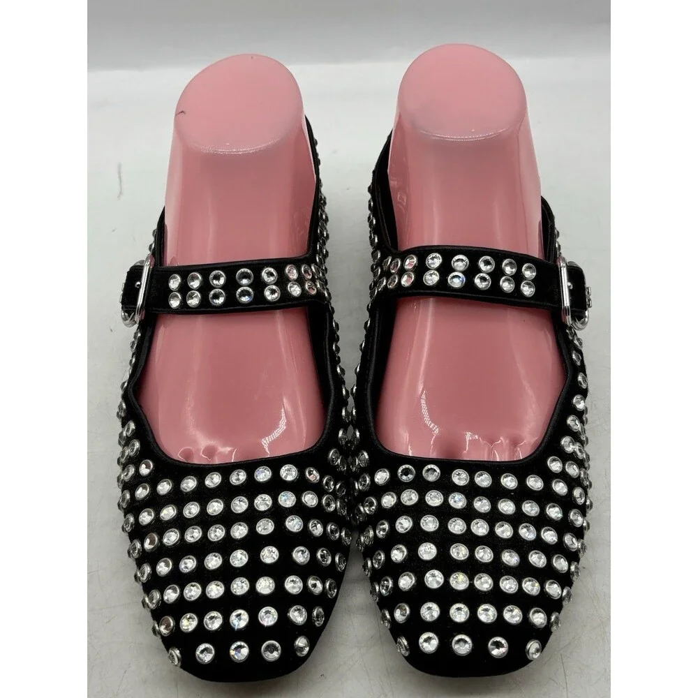 Sam Edelman Michaela Gem Mary Jane Flats Womens Size 8 Black Studded